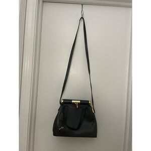 Stuart  WeitzmanBlack Lizard Embossed Leather Handbag with Gold Lock and Key